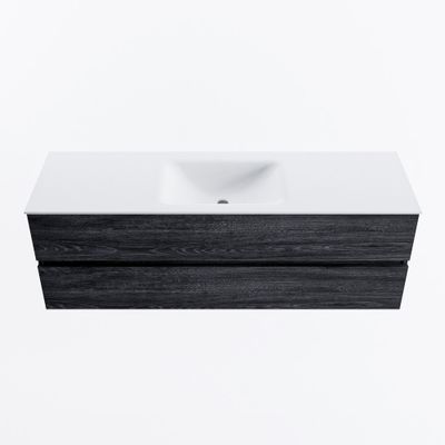 MONDIAZ VICA 150cm badmeubel onderkast Antracite 2 lades. Wastafel CLOUD midden 1 kraangat, kleur Talc.