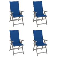 Tuinstoelen 4 st verstelbaar met kussens massief acaciahout