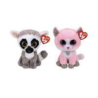 Ty - Knuffel - Beanie Boo's - Linus Lemur & Fiona Pink Cat - thumbnail