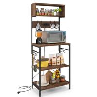 Keukenplank met Stopcontact 153 cm Hoog Magnetronrek Open Planken 10 Ophanghaken voor Keuken Eetkamer Woonkamer