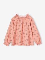Gebloemde meisjesblouse in milleraies fluweel roze (poederkleur) Gebloemde meisjesblouse in milleraies fluweel roze (poederkleur)