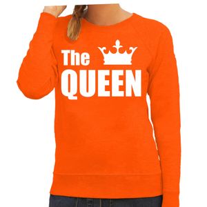 The queen sweater / trui oranje met witte letters en kroon dames