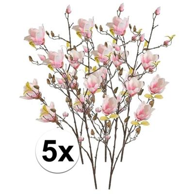 Kunstbloem - 5x - Magnolia - op tak - 105 cm - roze - sierbloemen - decoratie