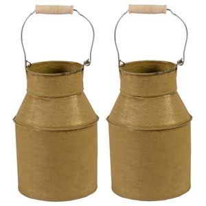 Melkbus plantenpot/bloempot - 2x - zink - oud goud - binnen/buiten - D13 x H20 cm