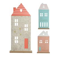 Decoratie huis op voet vilt 32 cm 3 assorti | 12 stuks