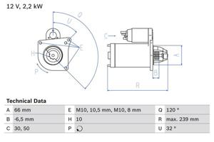 Startmotor / Starter BOSCH, Spanning (Volt)12V, u.a. für Renault, Opel, Nissan