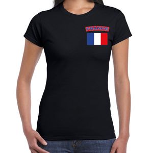 France t-shirt met vlag Frankrijk zwart op borst voor dames