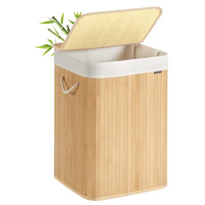 Bamboe wasmand met deksel en afneembare waszak opvouwbaar, Natuurlijk / 95 L