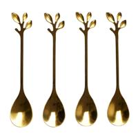 Home Deco Factory Theelepels - 4x stuks - goud - met blad - H11 cm - bestek