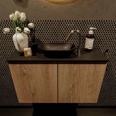 Mondiaz Fowy toiletmeubel 80cm washed oak met blad en waskom urban midden 1 kraangat