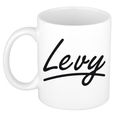 Levy Naam koffiemok - beker - met sierlijke letters - wit - 300 ml - Cadeau - Heren Levy Naam koffiemok - beker - met sierlijke letters - wit - 300 ml - Cadeau - Heren