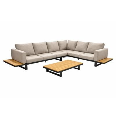 Funsui loungeset compleet coffee table aluminium black/teak armleuningen black/teak/flx bg Yoi - Yoi