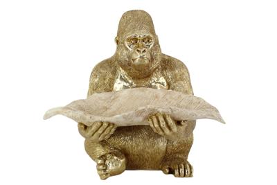 Sculptuur GORILLA 40cm bladkom goudbeige - 48063