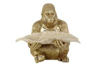 Sculptuur GORILLA 40cm bladkom goudbeige - 48063