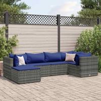 6-delige Loungeset met kussens poly rattan grijs
