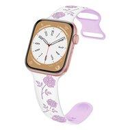 Siliconen bandje met rozen - Wit / paars - Geschikt voor Apple Watch 38mm / 40mm / 41mm / 42mm