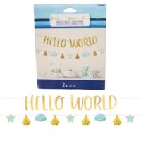 Amscan Letterslinger baby boy hello world blauw/goudkleurig 170 cm | 12 stuks