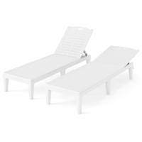 Set van 2 Ligstoelen met Verstelbare Rugleuning Kunststof Weerbestendig Tuinbed Wit