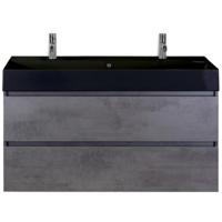 Maxx XL Badmeubelset 120 cm - Beton Antraciet - Wastafel Kube Enkel Zwart 2 Kraangaten