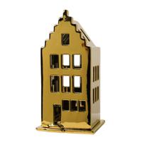 Heinen Delfts Blauw Waxinelichthouder 'Huis Trapgevel' Goud - thumbnail