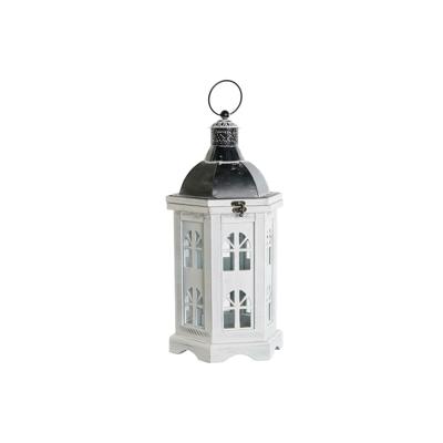 Lantaarn DKD Home Decor Verouderde afwerking Wit Donker grijs Hout Kristal 19 x 17 x 39 cm