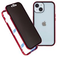 iPhone 15 Magnetisch Hoesje met Privacygehard Glas - Rood - thumbnail