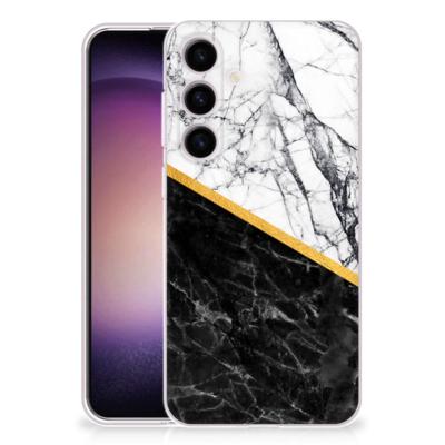 Samsung Galaxy S24 | TPU | Siliconen hoesje | Marmer Wit Zwart - Origineel Cadeau Man