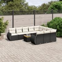 11-delige Loungeset met kussens poly rattan zwart