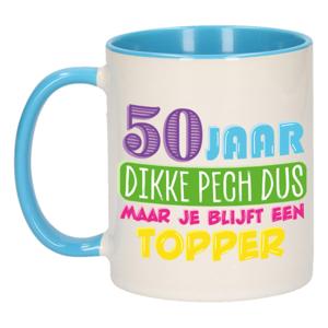 Verjaardag cadeau mok 50 jaar - blauw - dikke pech dus - 300 ml - Abraham/Sarah