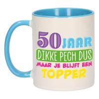 Verjaardag cadeau mok 50 jaar - blauw - dikke pech dus - 300 ml - Abraham/Sarah