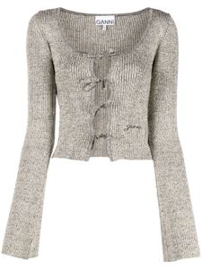 GANNI cardigan en maille lurex à logo brodé - Argent