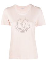 Moncler t-shirt en coton à logo orné de cristaux - Rose