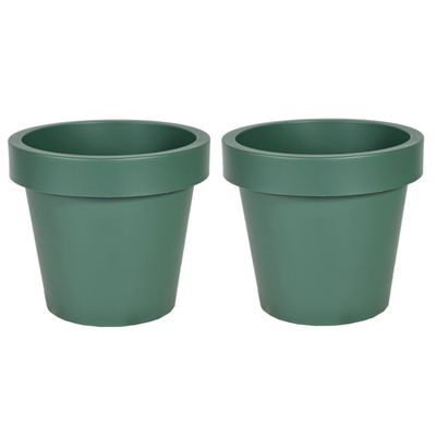 Plantenpot/bloempot - 2x - kunststof - donkergroen - Tuin buiten - D16 x H14 cm