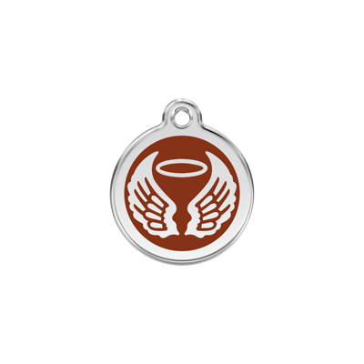Angel Wings Brown roestvrijstalen hondenpenning small/klein dia. 2 cm - Reddingo