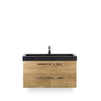 Seville Badmeubelset 100 cm - Natuur Eiken - Wastafel Hardsteen Wit Lucca