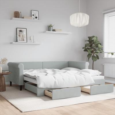 Slaapbank onderschuifbed en lades 90x190 cm fluweel lichtgrijs