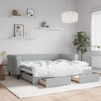 Slaapbank onderschuifbed en lades 90x190 cm fluweel lichtgrijs