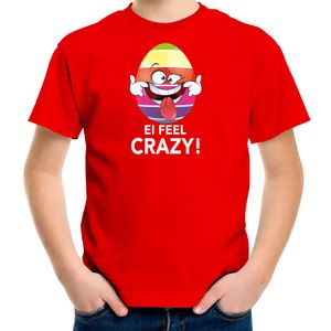 Vrolijk Paasei ei feel crazy t-shirt rood voor kinderen - Paas kleding / outfit