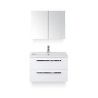 Seville Badmeubelset 80 cm - Wit Hoogglans - Keramische Wastafel Wit Djazz - met Spiegelkast