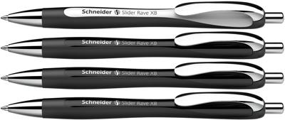 Schneider balpen Slider Rave, extra breed, blauwe inkt, zwart, doos van 3 + 1 gratis