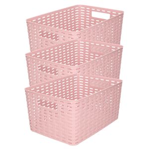 5x stuks rotan gevlochten opbergmand/opbergbox kunststof - Oud roze - 22 x 33 x 16 cm