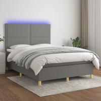 Boxspring met matras en LED stof donkergrijs 140x190 cm