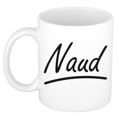 Naud Naam koffiemok - beker - met sierlijke letters - wit - 300 ml - Cadeau - Heren