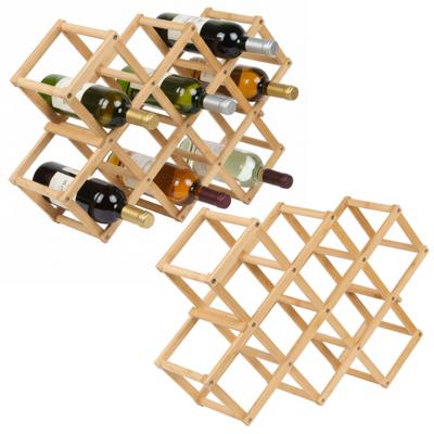 5Five Flessenrek - 2x - naturel look - bamboe hout - 15 x 52 x 7 cm - 20 flessen - opvouwbaar