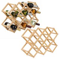 5Five Flessenrek - 2x - naturel look - bamboe hout - 15 x 52 x 7 cm - 20 flessen - opvouwbaar