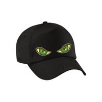 Halloween monster verkleed pet - groene ogen - zwart - unisex - volwassenen - horror petjes