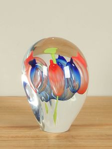 Glassculptuur blauw/rood, 16 cm. 52501 16R