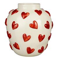 Mica Decorations vaas harten - H33 x D30 cm - Keramiek - Wit/rood