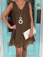 Casual V Neck Solid Sleeveless Weaving Dress