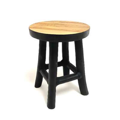 VD Leeden plantverhoger - teak hout - zwart - D20 x H27 cm - krukje